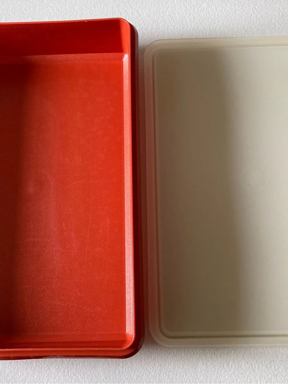 Vintage Tupperware Orange/White Rectangular Plastic Snap Lid Storage Container